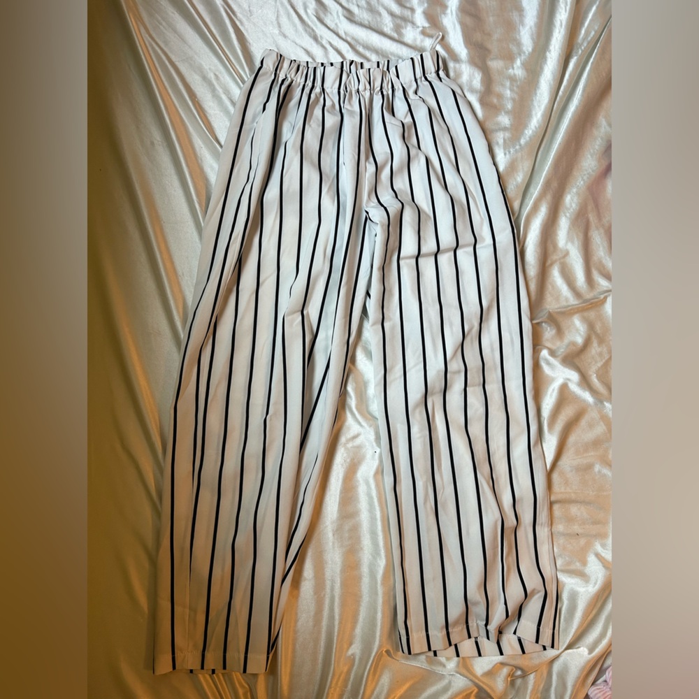 SHEIN Black and White Striped Straight Leg Pants